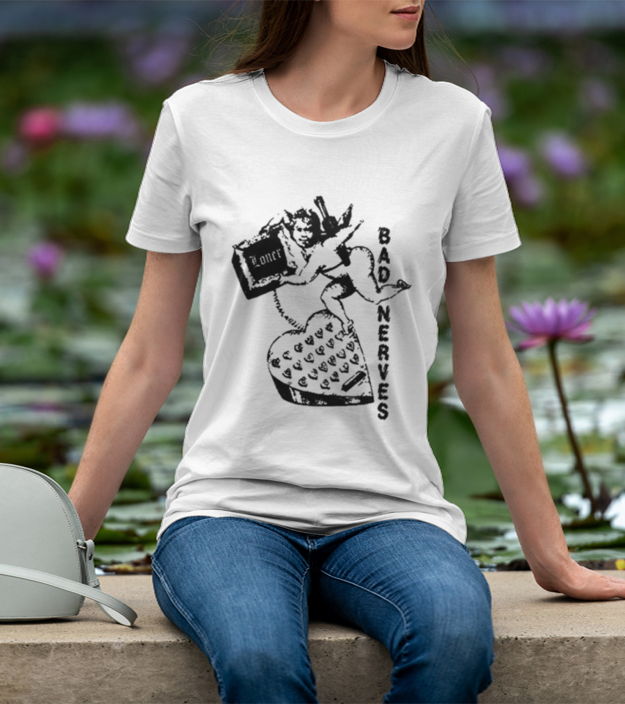 Bad Nerves Loner Checkered Heart And Angel Playing Card T-Shirt