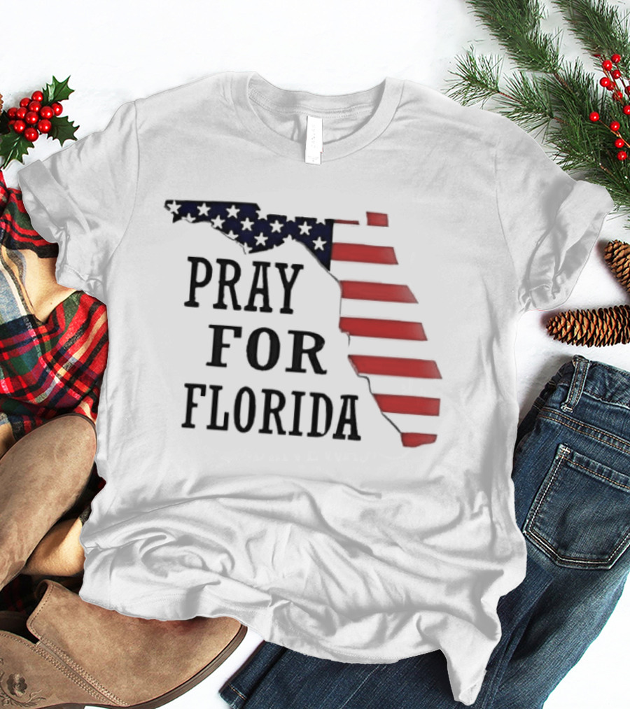 Pray For Florida American Flag Map Stars And Stripes T-Shirt