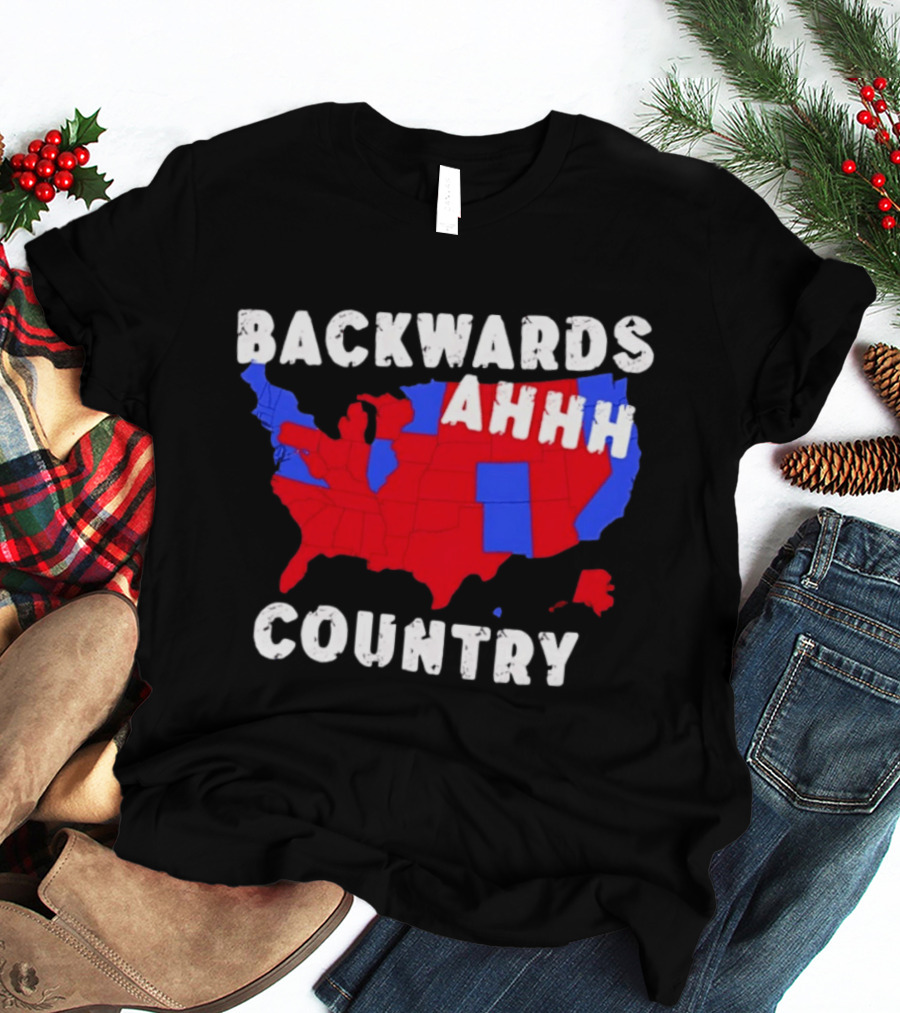 Backwards Ahhh Country State Map USA T-Shirt