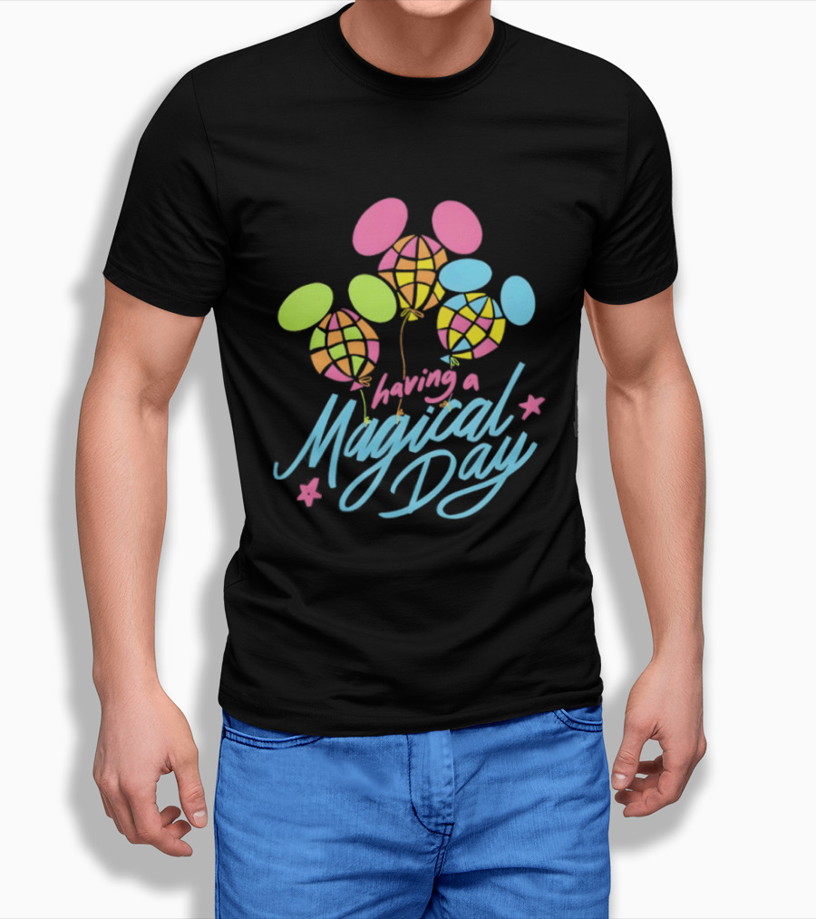 Having A Magical Day Neon Checkered Balloon Bright Colorful Celebration T-Shirt