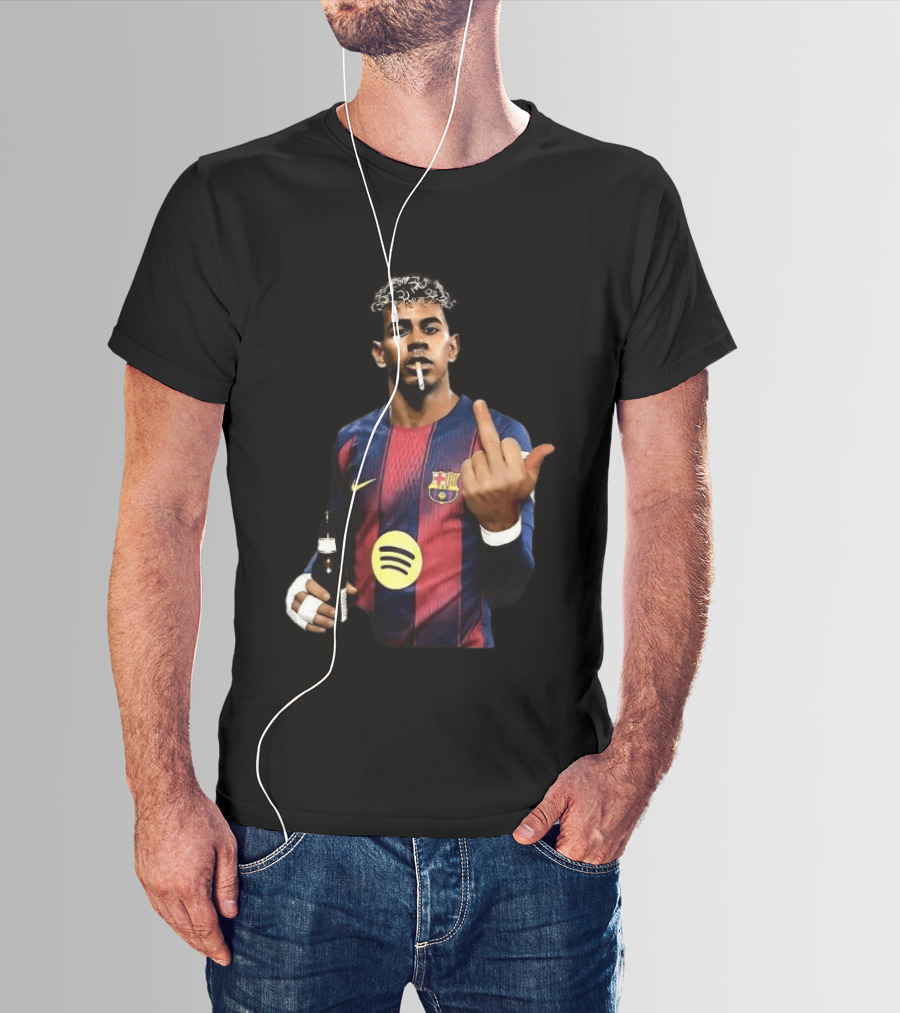 Lamine Yamal FC Barcelona Meme Middle Finger Gesture With Beer And Cigarette T-Shirt