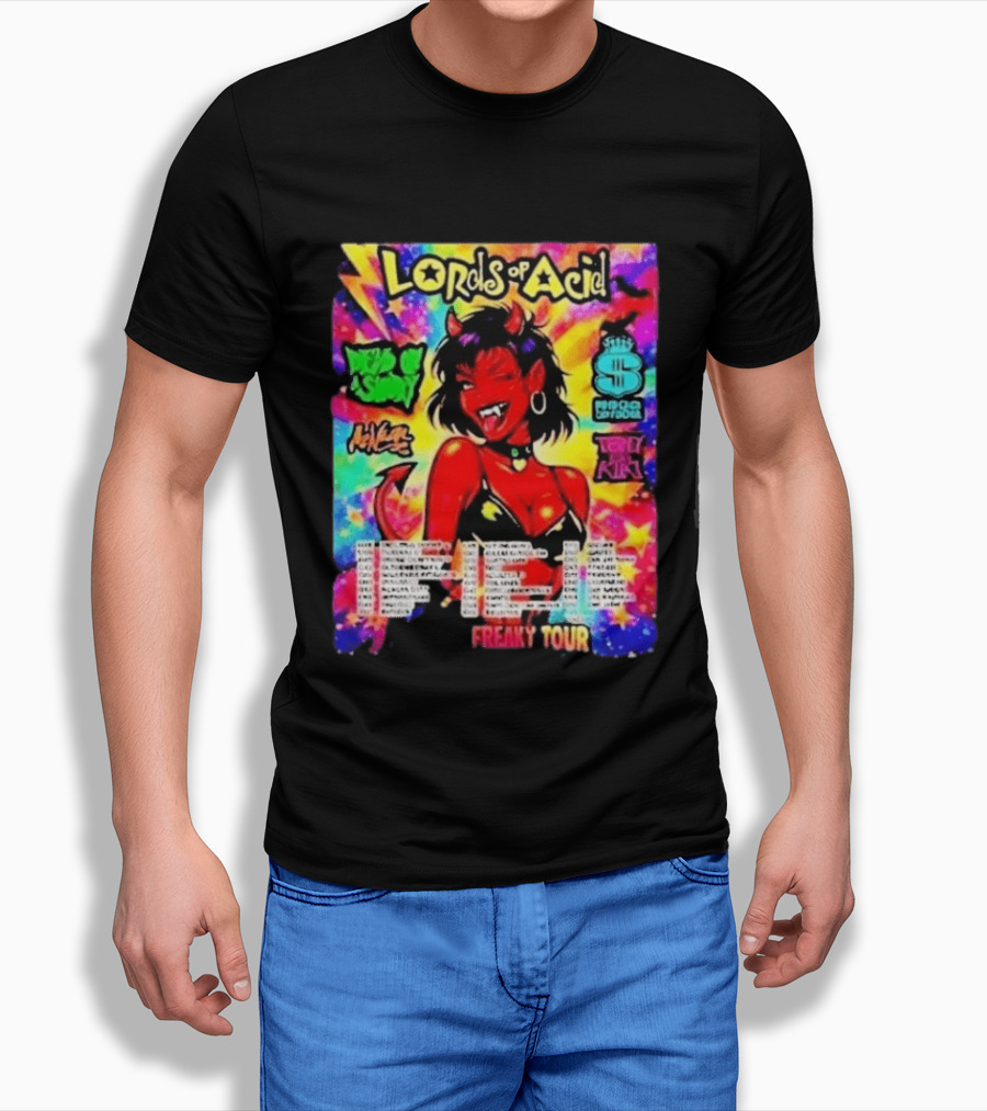 Lords Of Acid Cheeky Freaky Tour 2026 Dead On A Sunday Princess Superstar Tony Kiki Mz Neon Devilish Art 90s T-Shirt