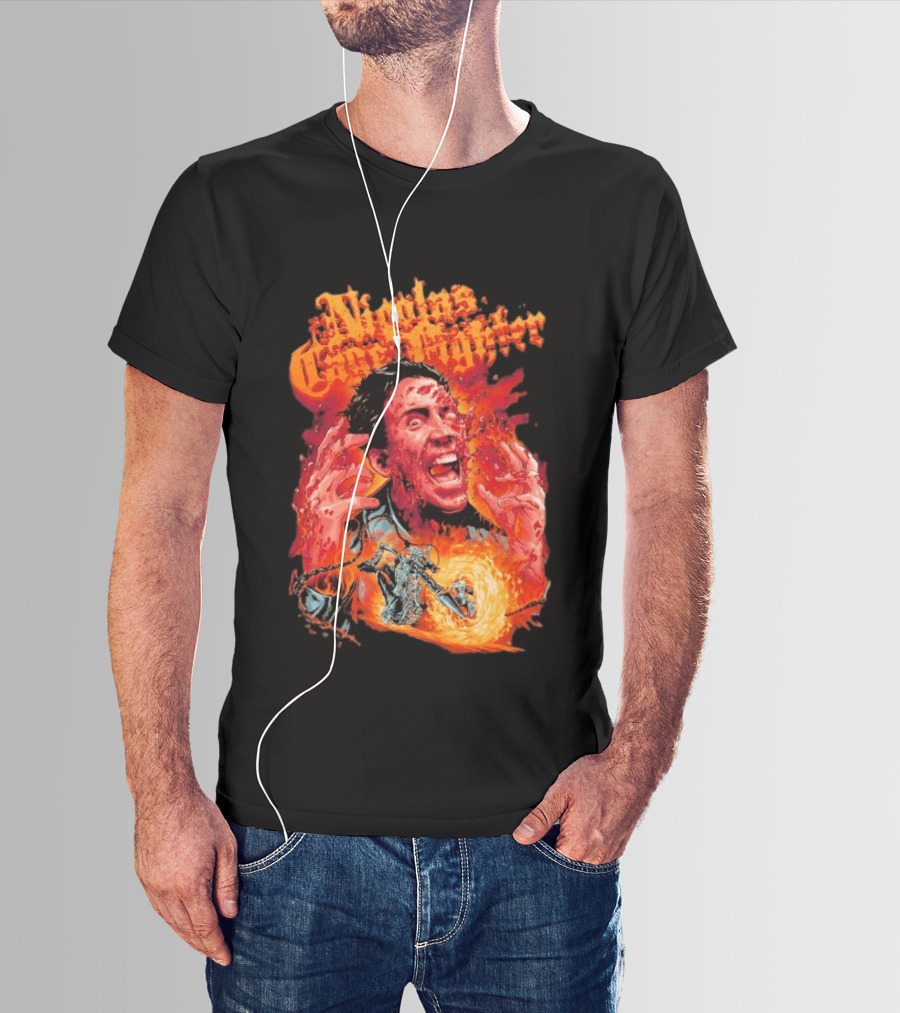 Nicolas Cage Fighter Melting Face Ghost Rider Flame Chain T-Shirt