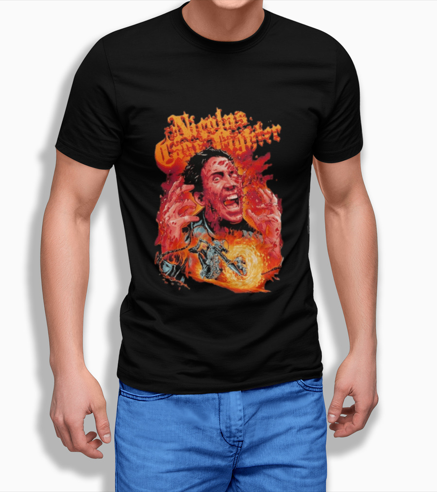 Nicolas Cage Fighter Melting Face Ghost Rider Flame Chain T-Shirt