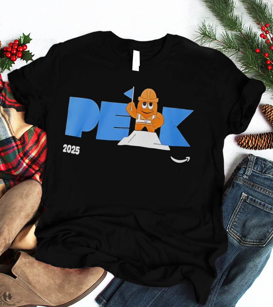 Peak 2025 Construction Character Holding Flag T-Shirt