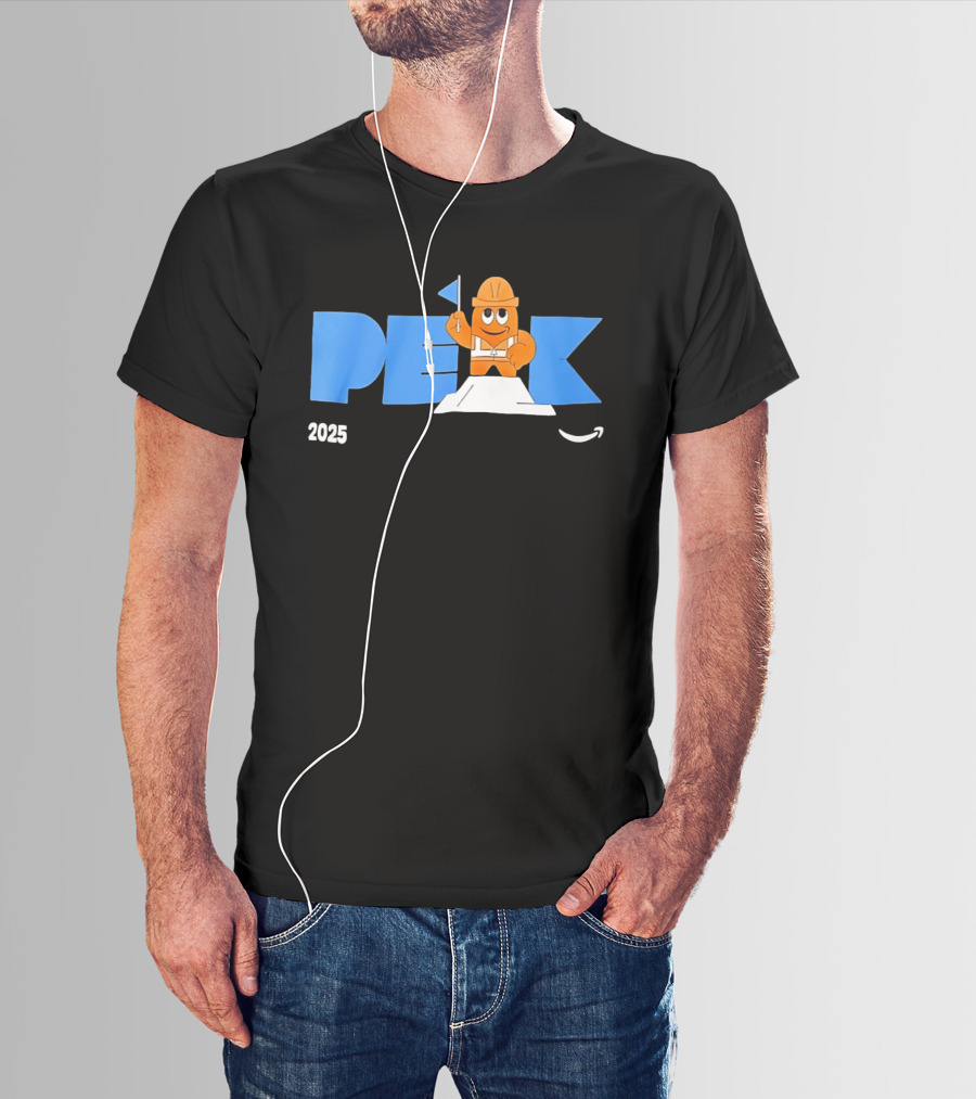 Peak 2025 Construction Character Holding Flag T-Shirt