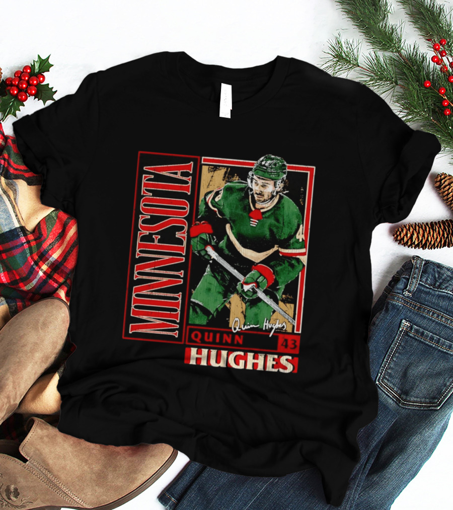 Minnesota Quinn Hughes 43 Hockey Player Art Card T-Shirt