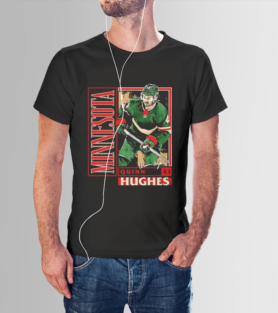 Minnesota Quinn Hughes 43 Hockey Player Art Card T-Shirt