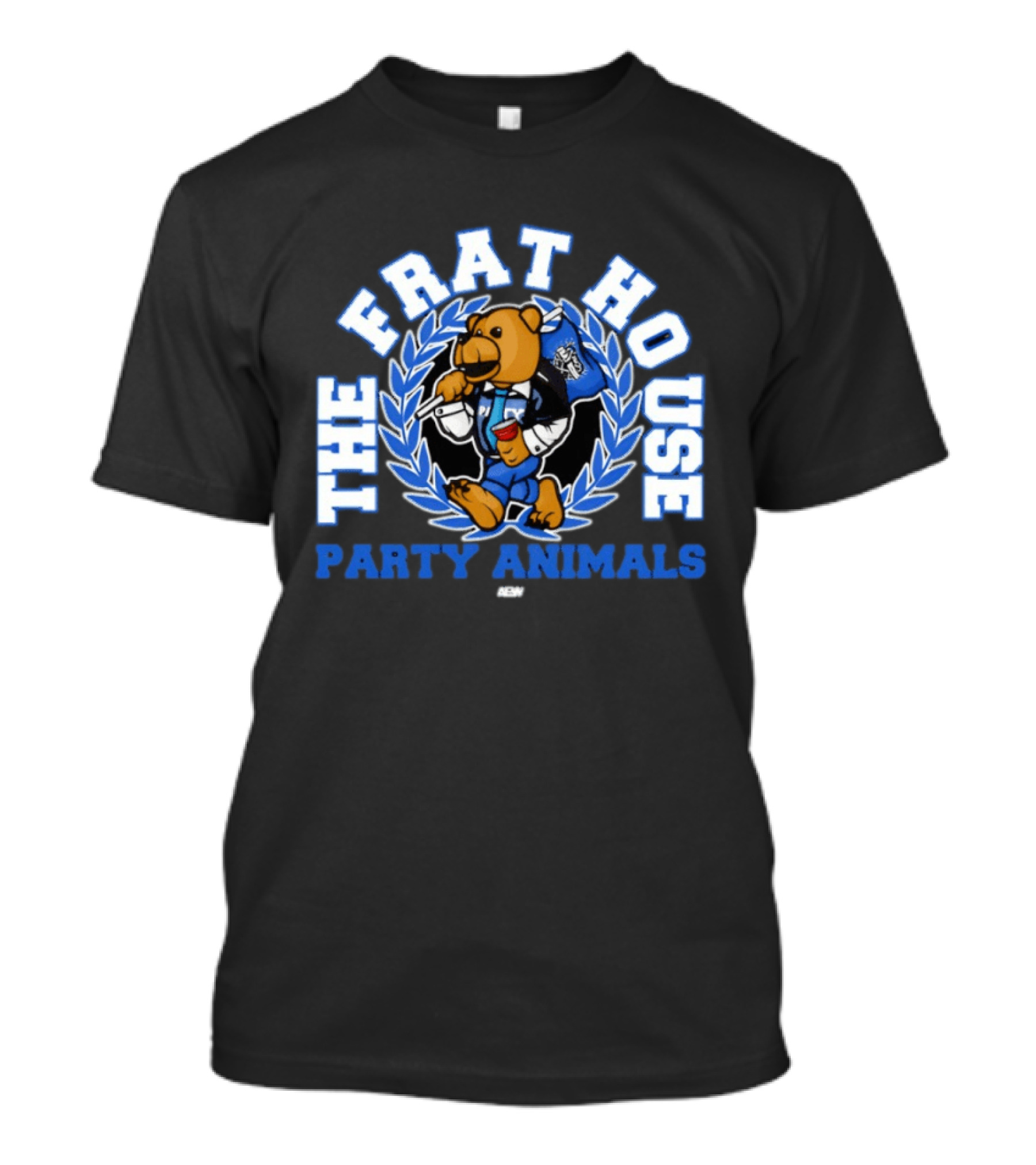 The Frat House Party Animals Beer Bear Drinking In Blue College Jacket T-Shirt