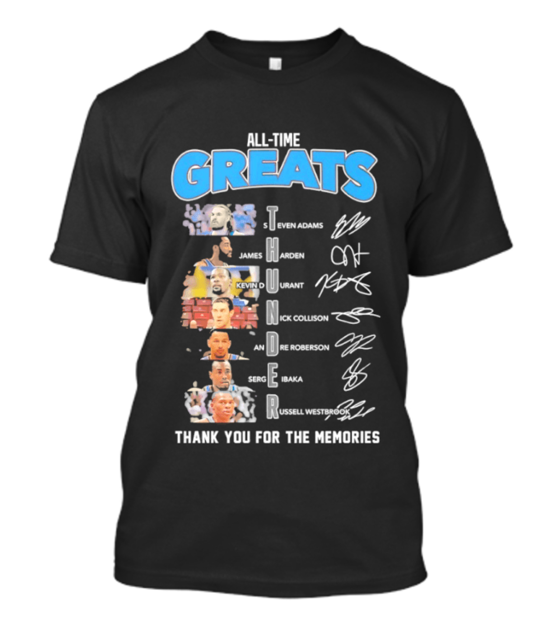 All Time Greats Oklahoma City Thunder Players Signatures Thank You For The Memories T-Shirt