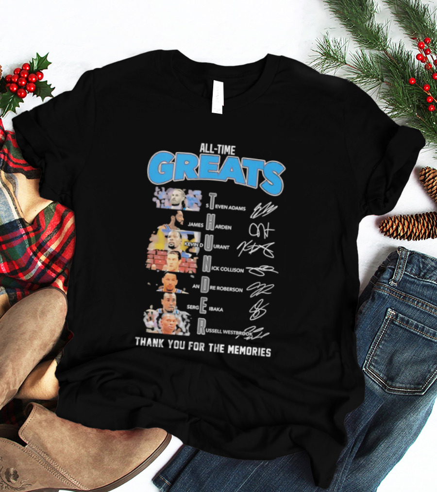 All Time Greats Oklahoma City Thunder Players Signatures Thank You For The Memories T-Shirt