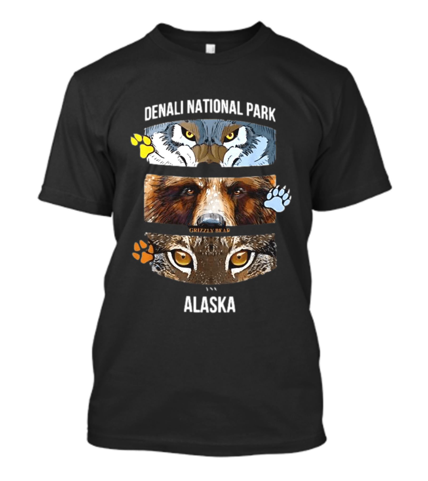 Denali National Park Alaska Wolf Grizzly Bear Wildlife T-Shirt