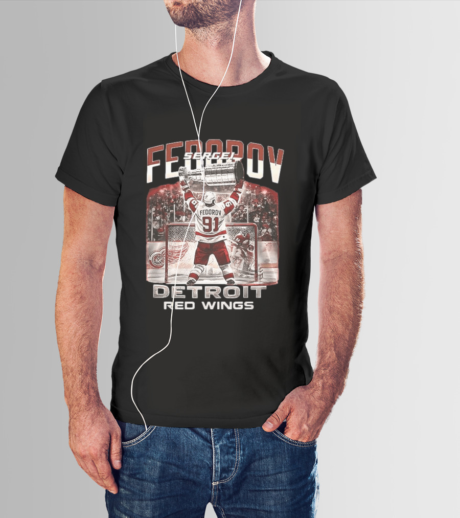 Sergei Fedorov 91 Detroit Red Wings Stanley Cup Victory Celebration T-Shirt
