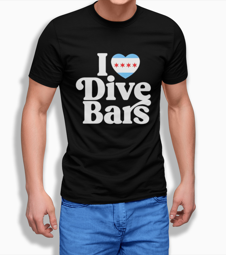 I Love Dive Bars Chicago Flag Heart T-Shirt