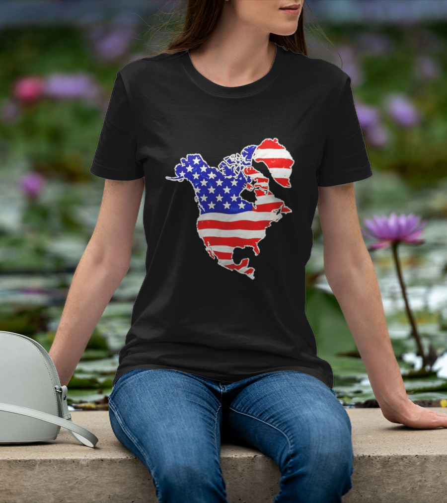 North America US Flag Continent Map Stars And Stripes T-Shirt
