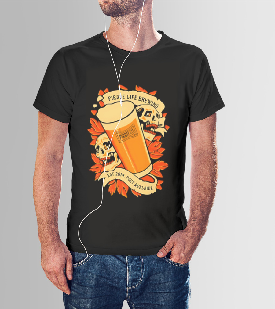 Pirate Life Brewing Est 2014 Port Adelaide Pint Skulls T-Shirt