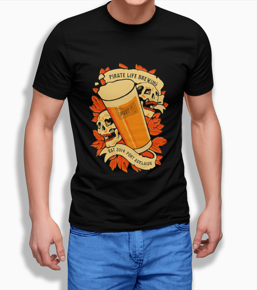 Pirate Life Brewing Est 2014 Port Adelaide Pint Skulls T-Shirt