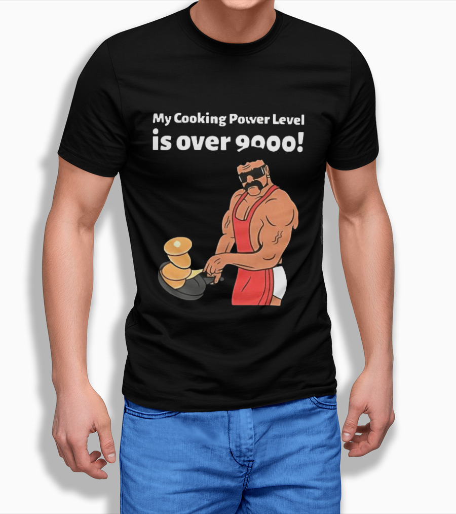 My Cooking Power Level Is Over 9000 Muscle Chef In Red Apron T-Shirt