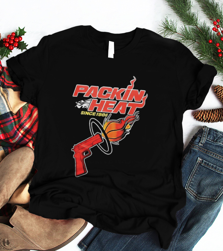 Packin Heat Since 1986 Flaming Basketball And Gun T-Shirt