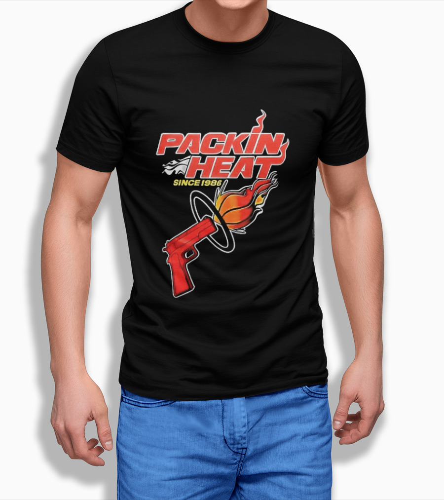 Packin Heat Since 1986 Flaming Basketball And Gun T-Shirt