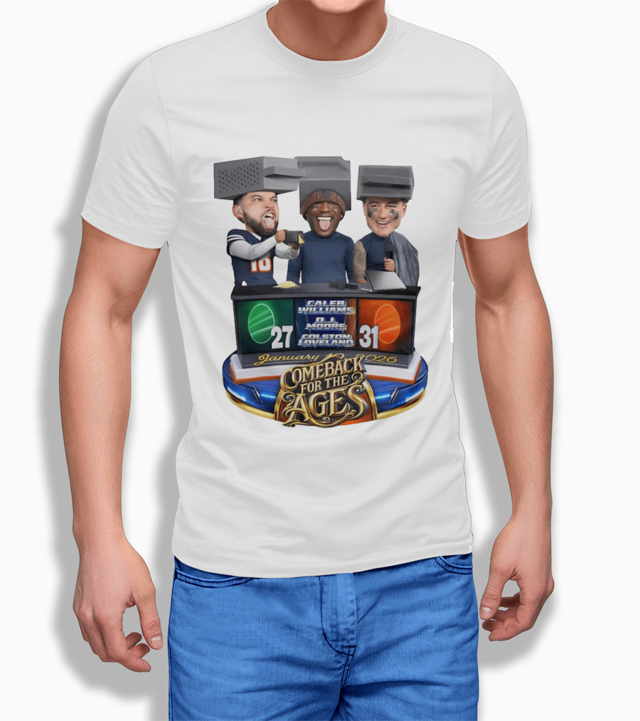 January 2026 Caleb Williams Colston Loveland DJ Moore Cheese Grater Caricature Comeback For The Ages T-Shirt