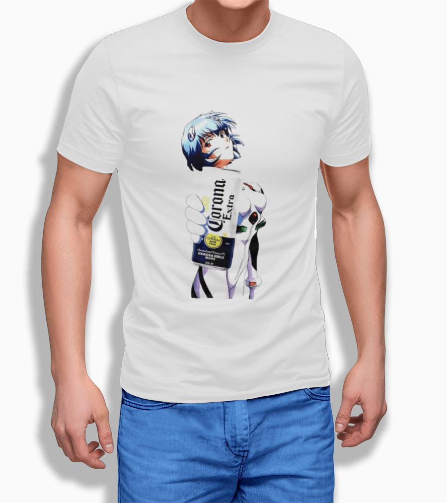 Evangelion Rei Ayanami Holding Corona Extra Beer Can Image T-Shirt
