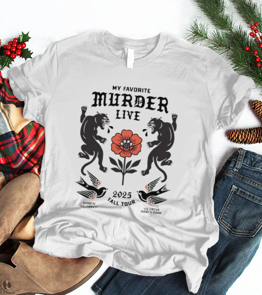 2025 My Favorite Murder Live Fall Tour Event With Floral And Panther Motif T-Shirt