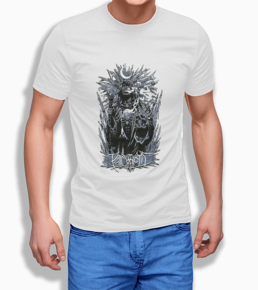 Psycroptic Ice Demon Moonlit Sorcerer Holding Crystal Staff And Skull T-Shirt