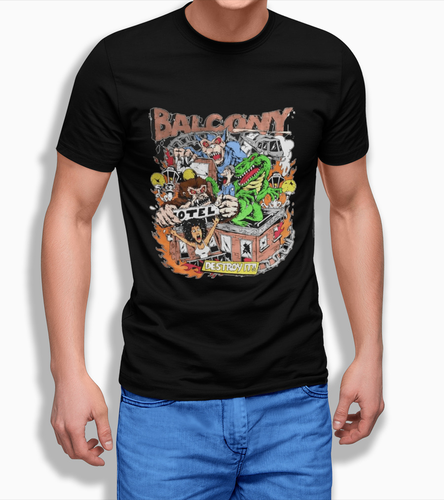 Balcony Hotel Rampage Cartoon Destroy It Monsters And Chaos T-Shirt