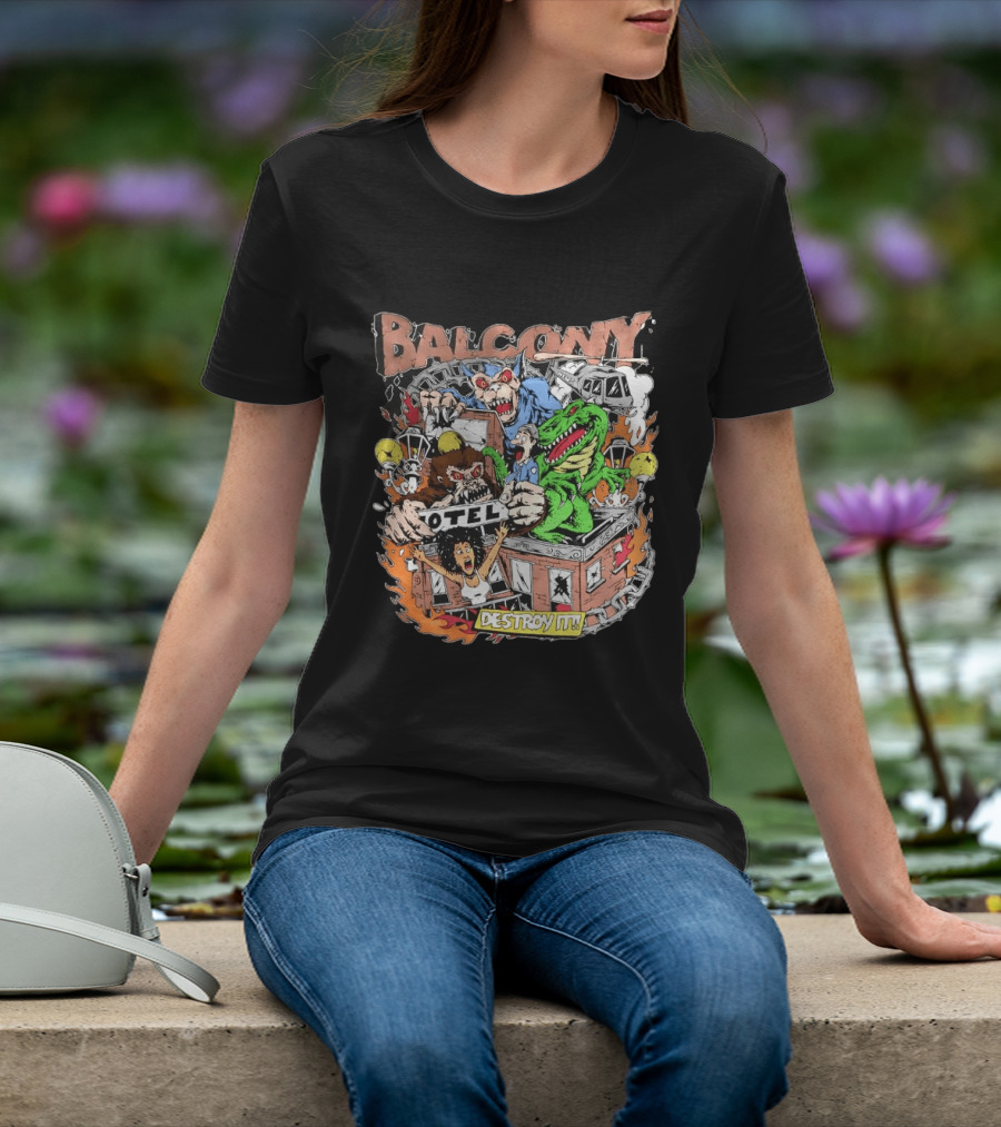 Balcony Hotel Rampage Cartoon Destroy It Monsters And Chaos T-Shirt
