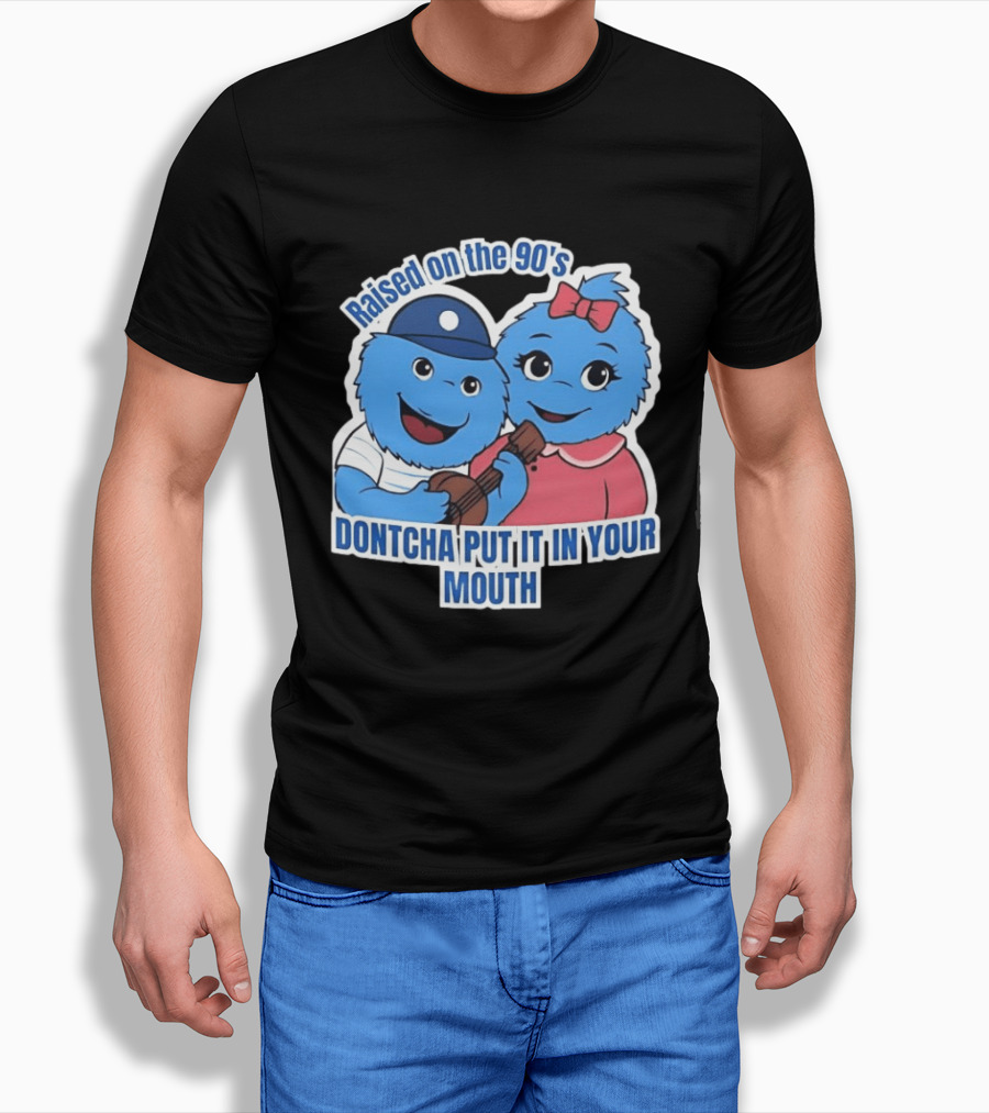 Raised On The 90's Blue Monster Dontcha Put It In Your Mouth Retro Characters T-Shirt