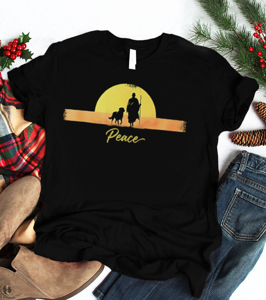 Sunset Walk For Peace Monks And Aloka Dog T-Shirt