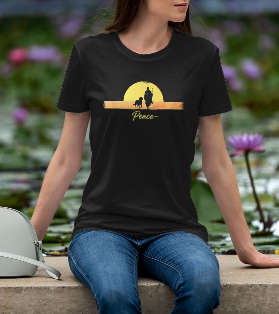 Sunset Walk For Peace Monks And Aloka Dog T-Shirt
