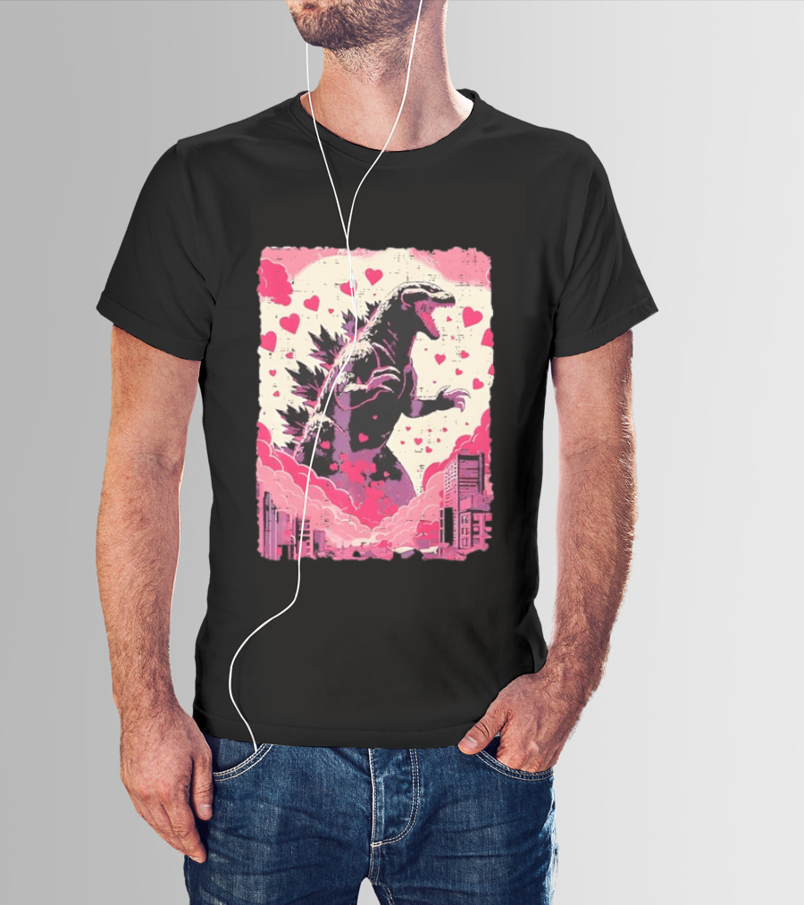 Valentines Day Love Japanese Kaiju Monster With Hearts For Men Women T-Shirt