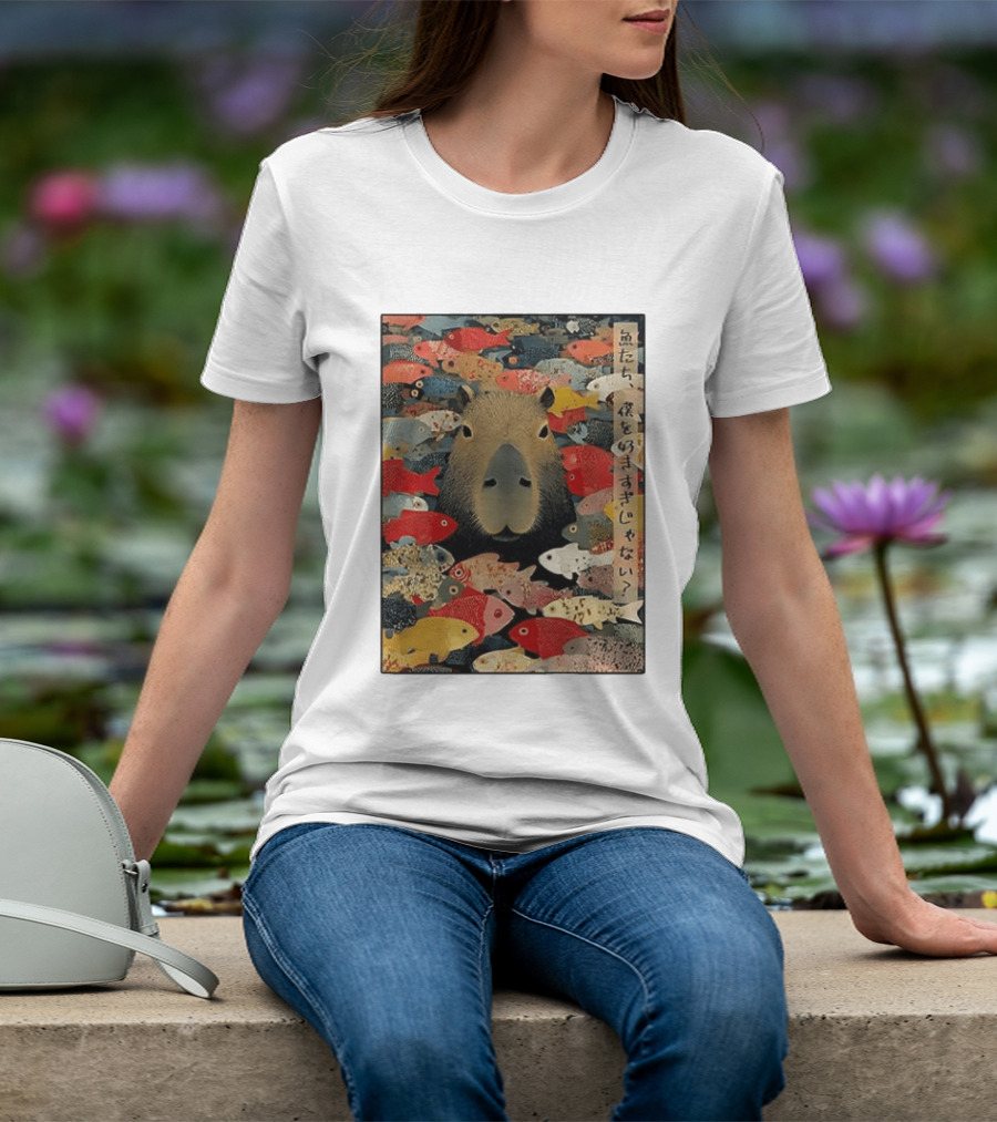 Am I Too Lovable Capybara Surrounded By Colorful Koi Fish T-Shirt