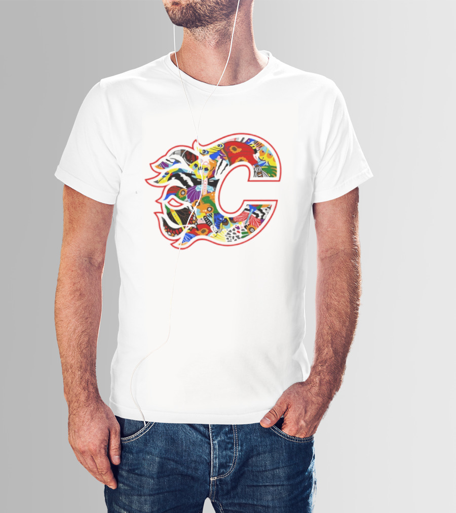 Calgary Flames Pride Night Colorful C Flag T-Shirt