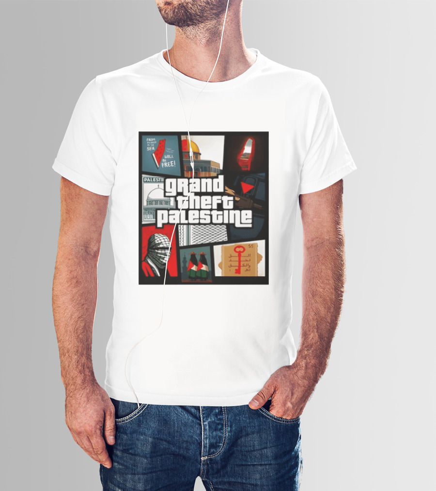 Grand Theft Palestine Dome Of The Rock Sea To Sea Free Palestine RPG Key 55 Flag Cover T-Shirt