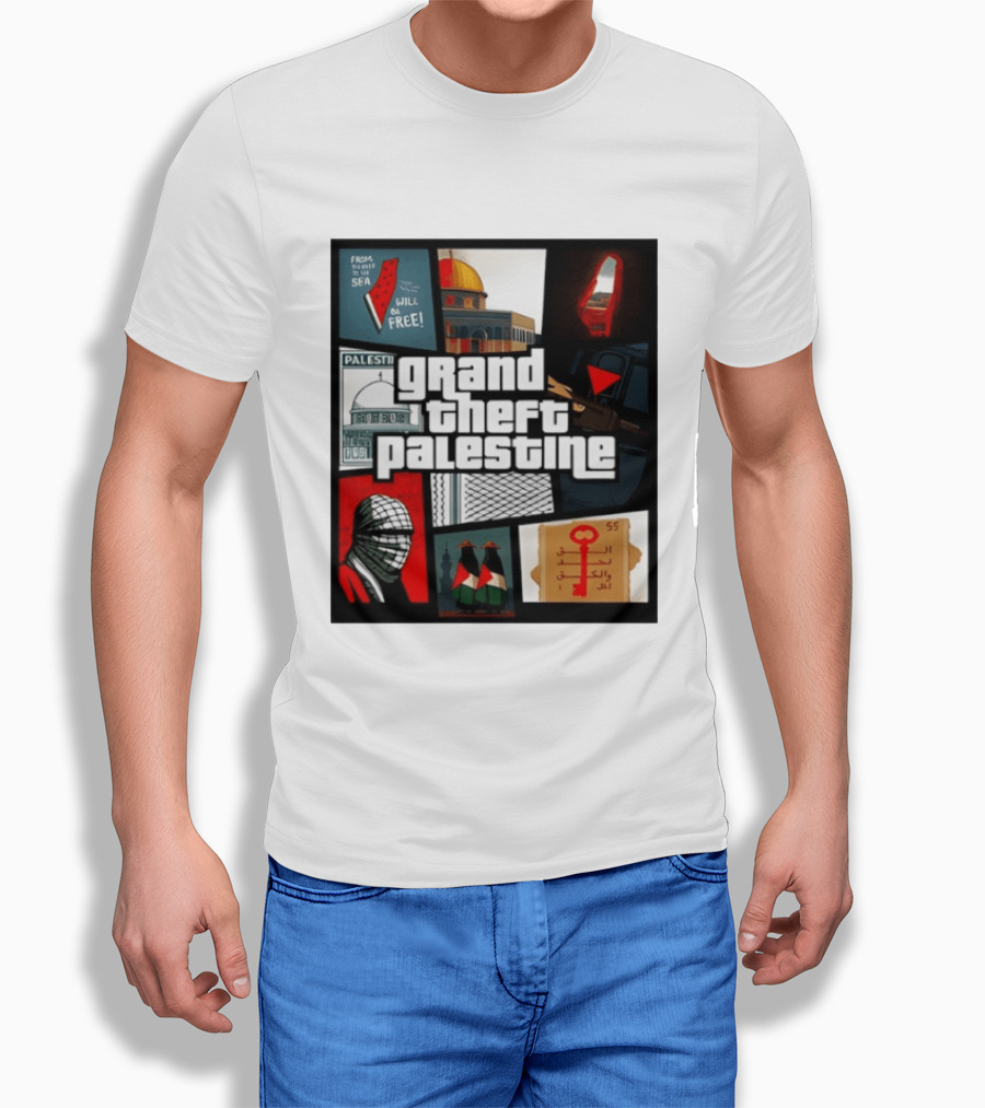 Grand Theft Palestine Dome Of The Rock Sea To Sea Free Palestine RPG Key 55 Flag Cover T-Shirt