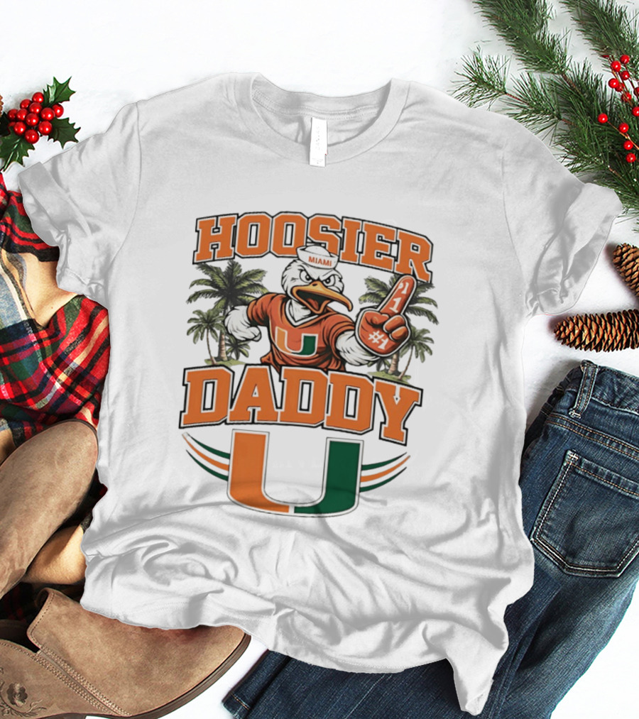 Miami Hurricanes Hoosier Daddy Sebastian The Ibis Number One Fan Palm Trees T-Shirt