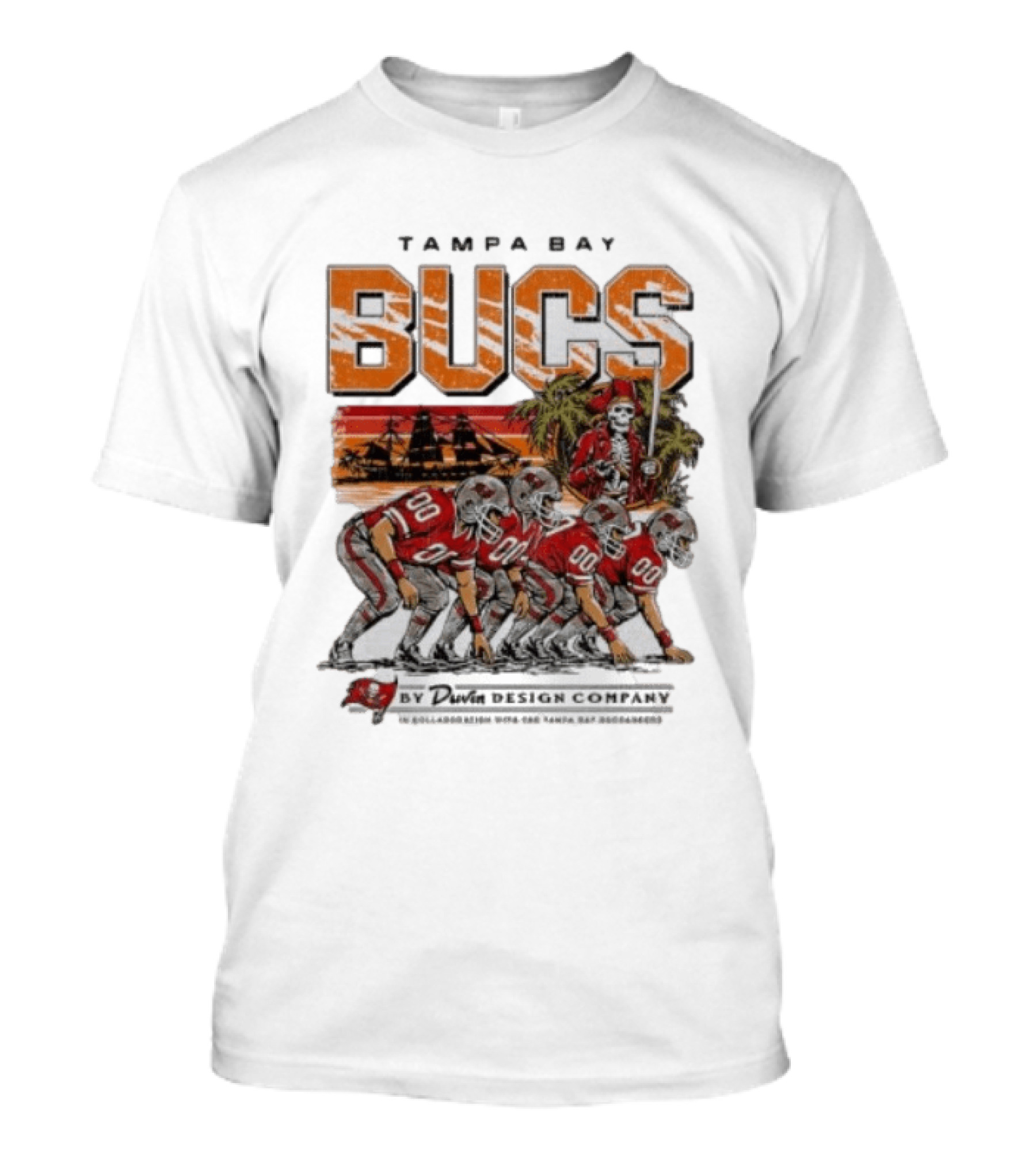 Tampa Bay Bucs Pirate Skeleton Football Team And Ship By Davis Design Company T-Shirt