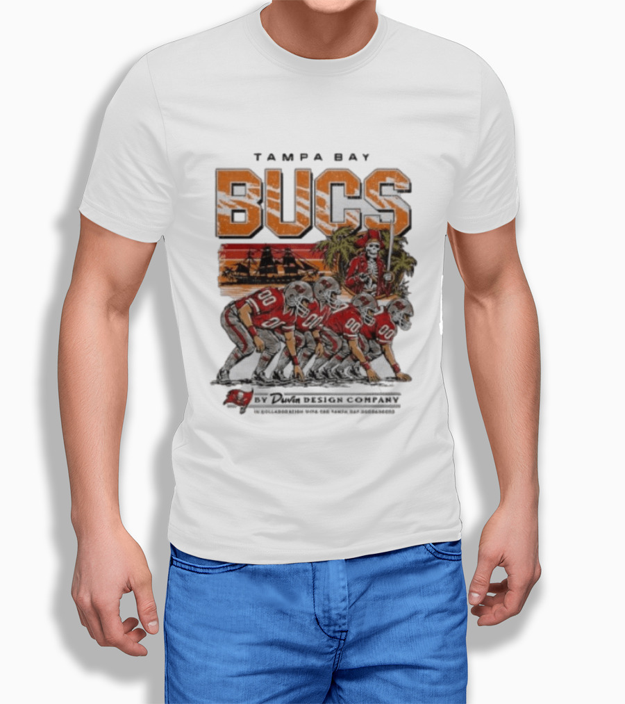 Tampa Bay Bucs Pirate Skeleton Football Team And Ship By Davis Design Company T-Shirt