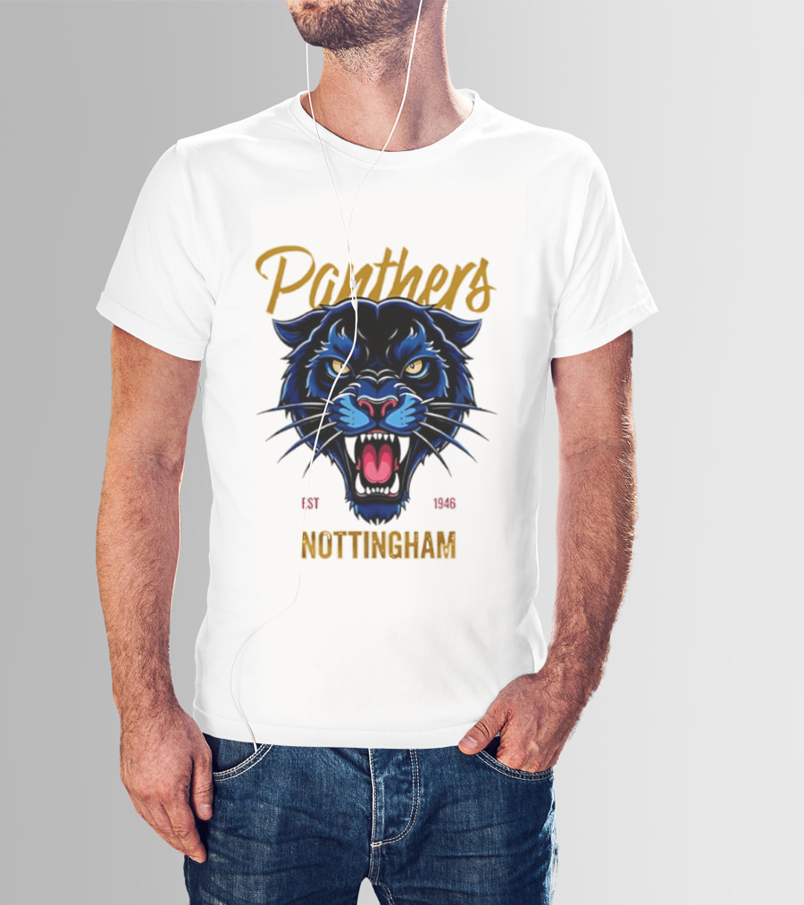 Panthers Nottingham Est 1946 Fierce Blue Panther Face Sports Team T-Shirt