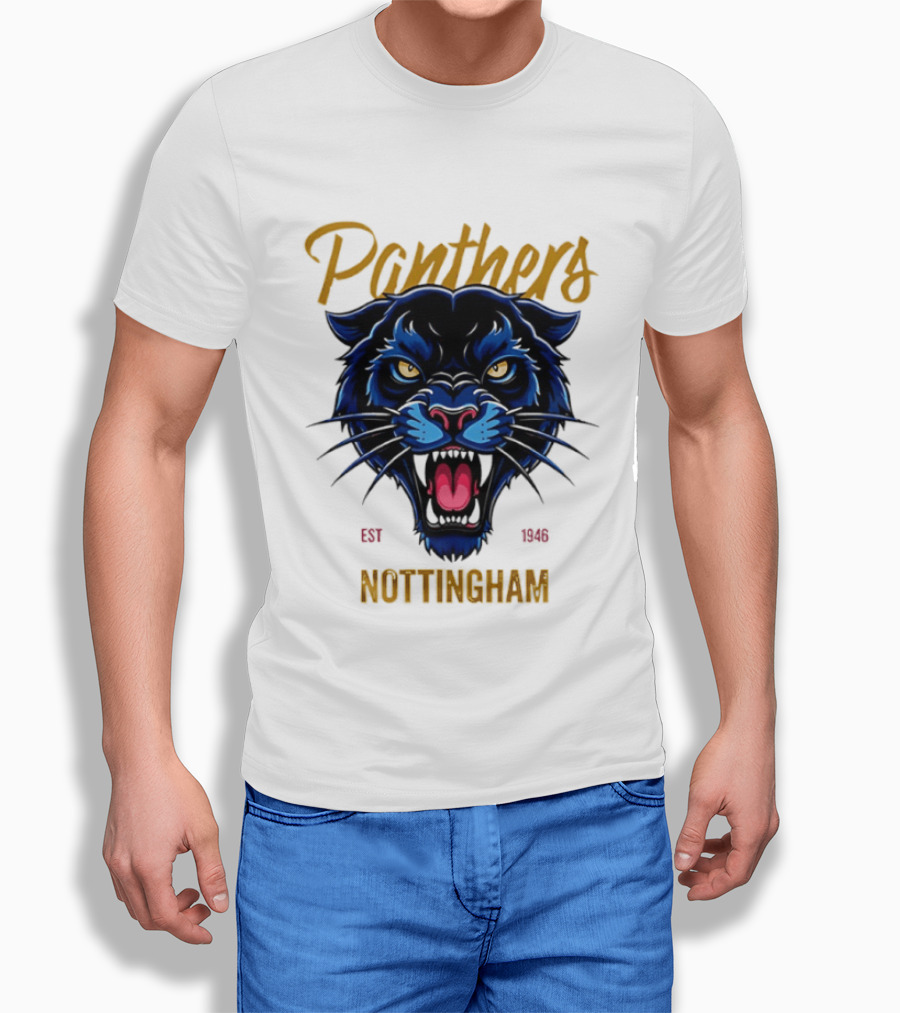 Panthers Nottingham Est 1946 Fierce Blue Panther Face Sports Team T-Shirt