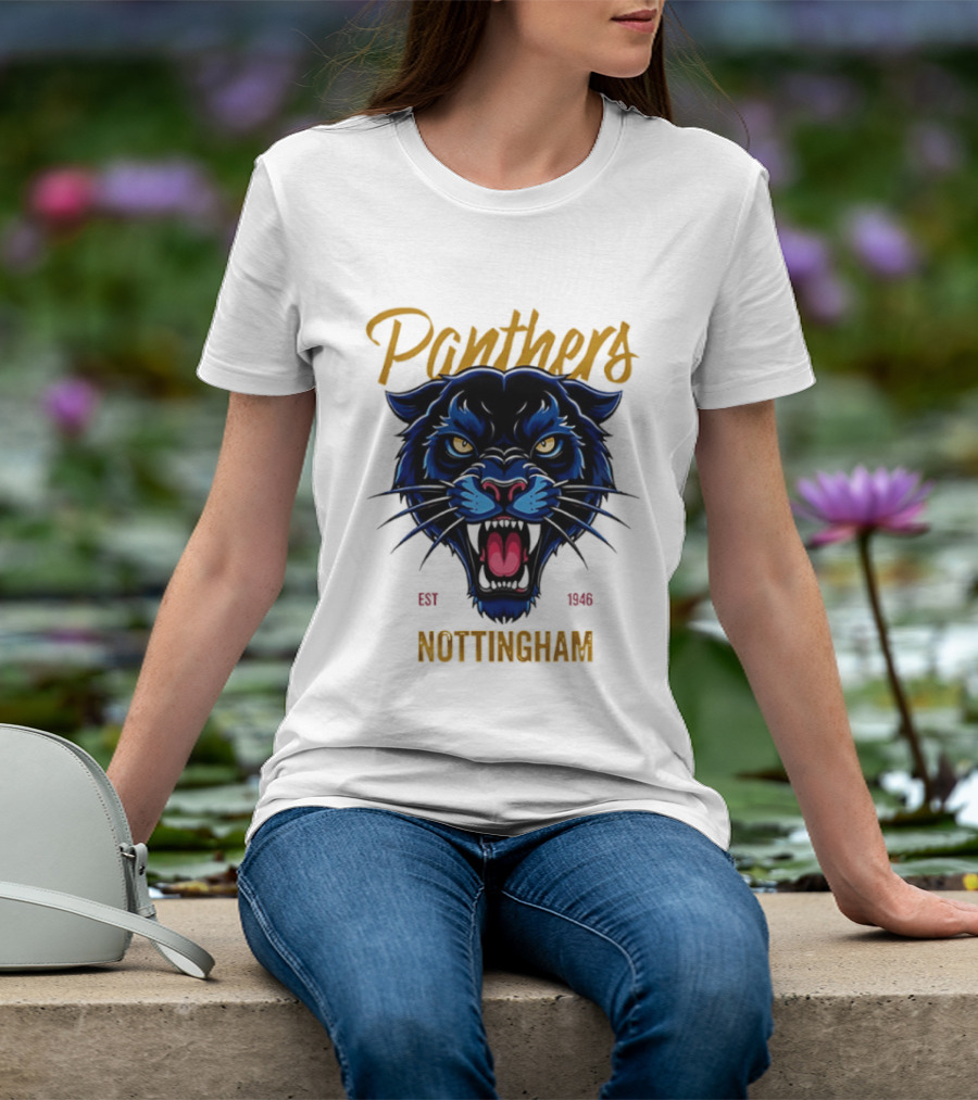 Panthers Nottingham Est 1946 Fierce Blue Panther Face Sports Team T-Shirt