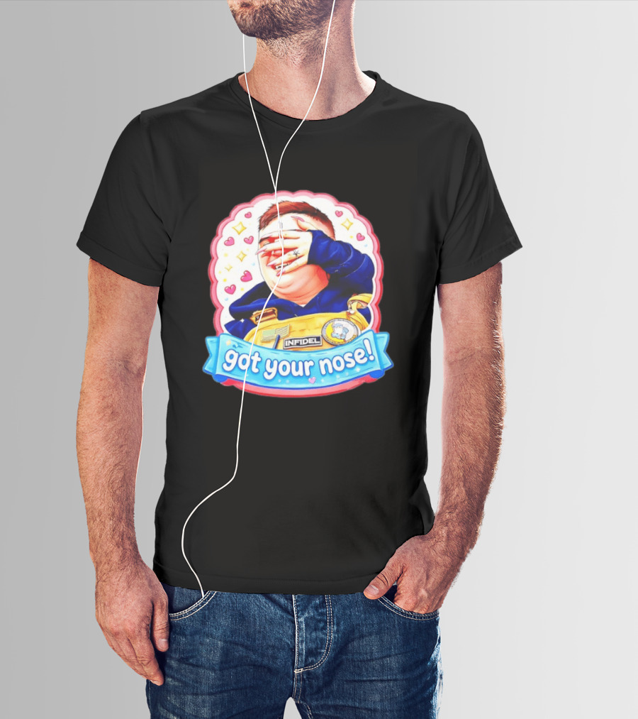 Infidel Got Your Nose Funny Cartoon Patch With Hearts And Stars T-Shirt