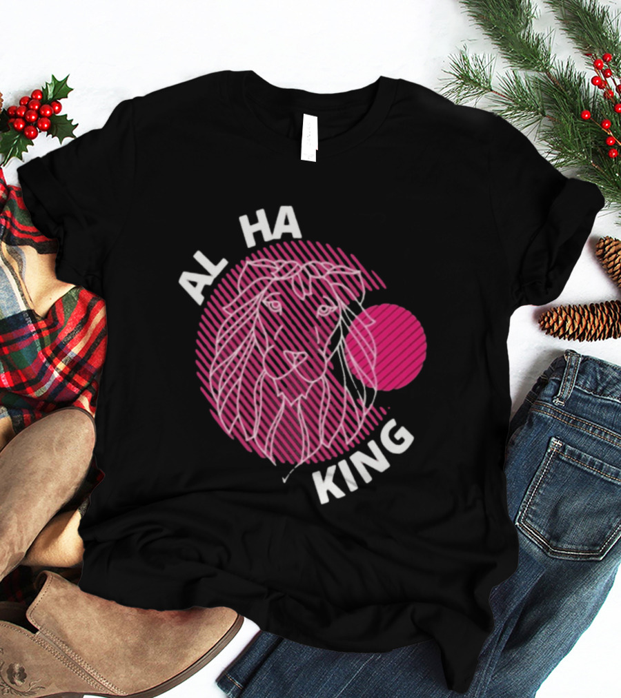 ALPHA KING Lion Graphic Bold Pink Stripes T-Shirt