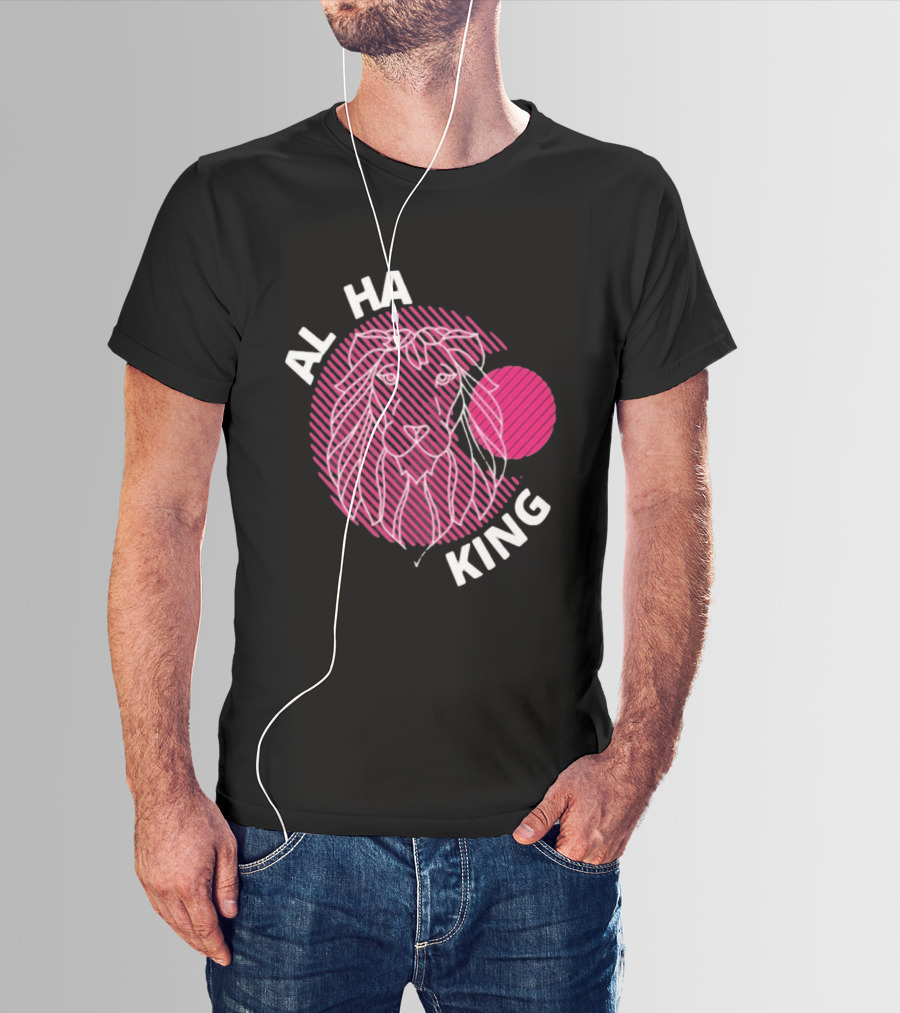 ALPHA KING Lion Graphic Bold Pink Stripes T-Shirt