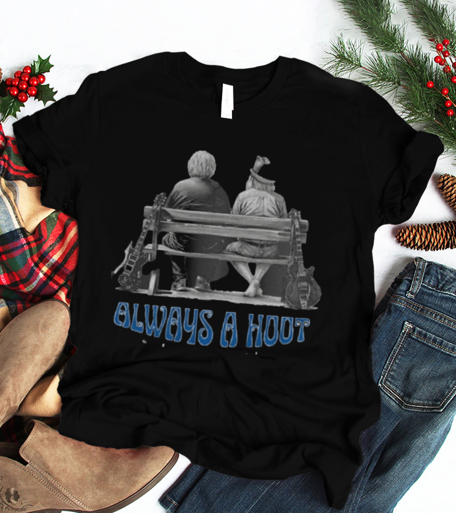 Always A Hoot Jerry Garcia Bob Weir Grateful Dead Bench Scene With Guitars T-Shirt