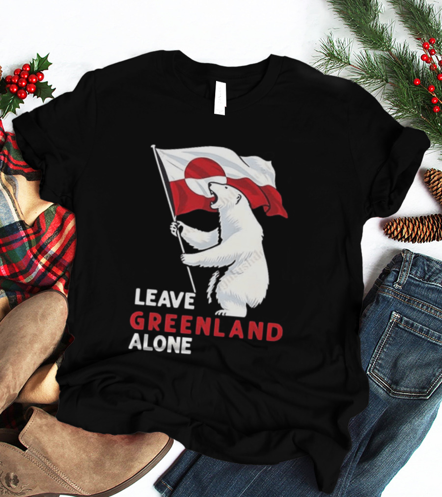 Leave Greenland Alone Polar Bear Holding Flag T-Shirt