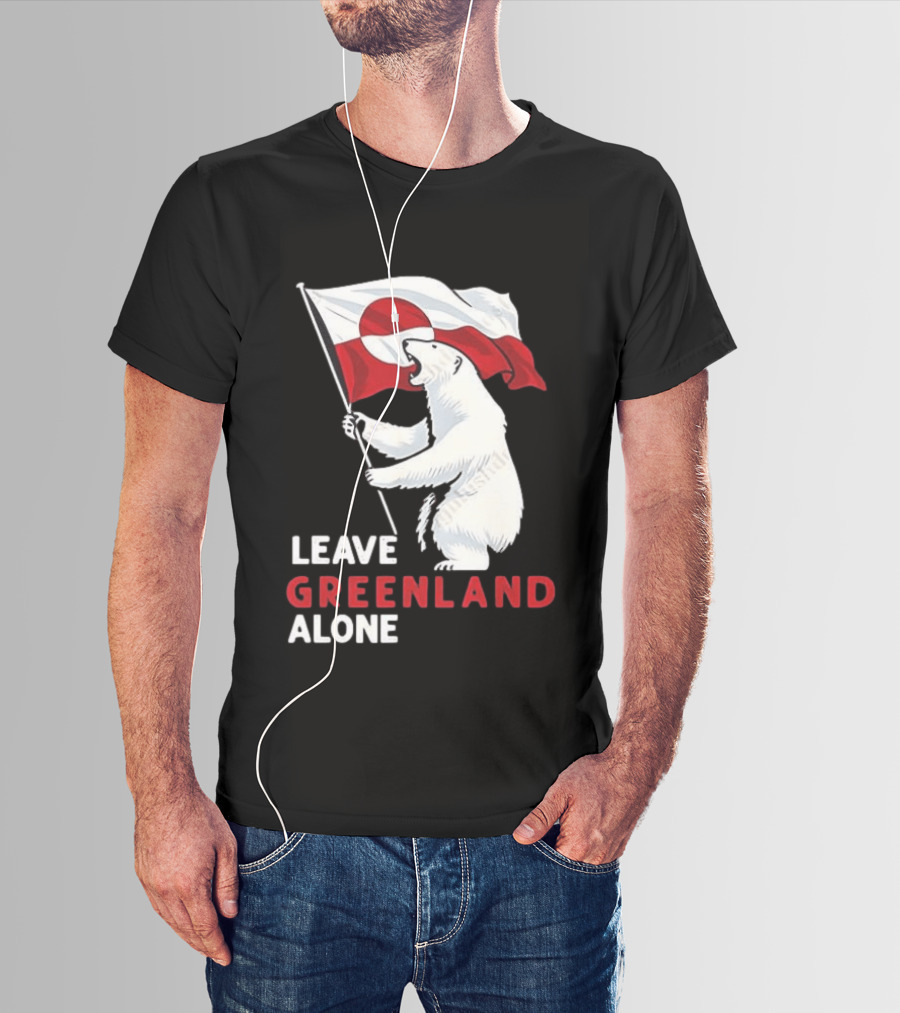 Leave Greenland Alone Polar Bear Holding Flag T-Shirt